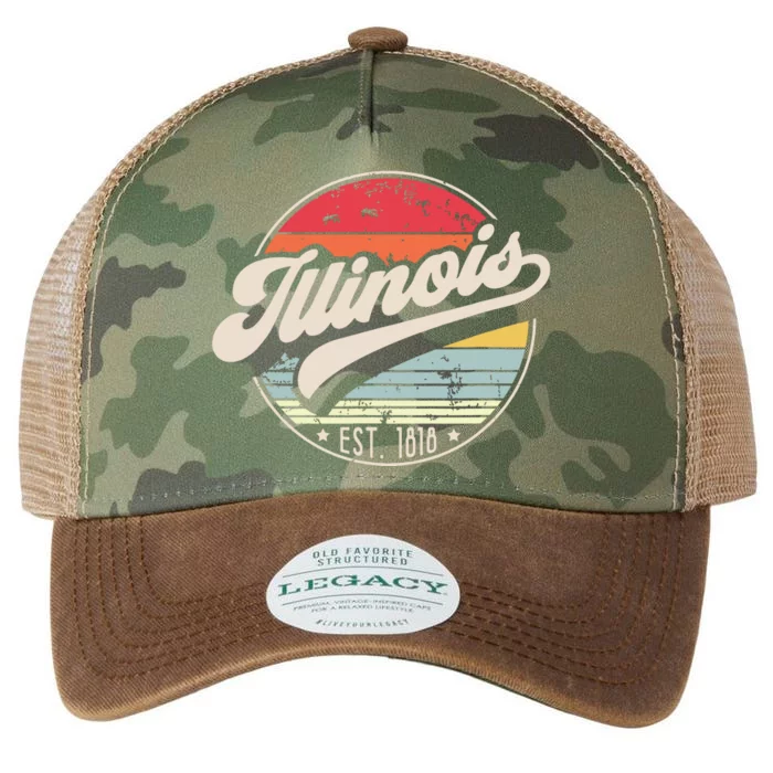 Retro Illinois Home State Il Cool 70s Style Sunset Legacy Tie Dye Trucker Hat