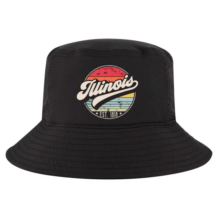 Retro Illinois Home State Il Cool 70s Style Sunset Cool Comfort Performance Bucket Hat