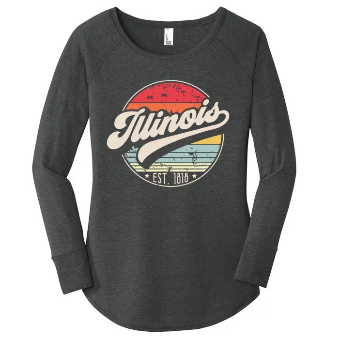 Retro Illinois Home State Il Cool 70s Style Sunset Women's Perfect Tri Tunic Long Sleeve Shirt