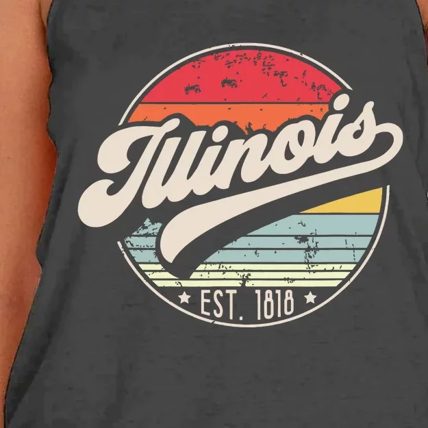 Retro Illinois Home State Il Cool 70s Style Sunset Women's Knotted Racerback Tank