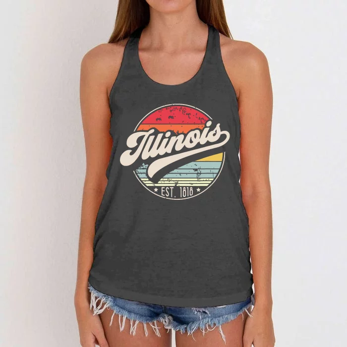 Retro Illinois Home State Il Cool 70s Style Sunset Women's Knotted Racerback Tank