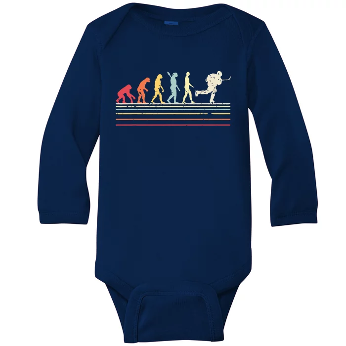 Retro Ice Hockey Evolution Gift For Ice Hockey Players Baby Long Sleeve Bodysuit