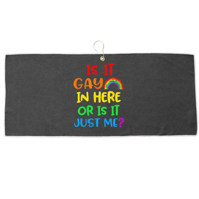 Rainbow Is It Gay In Here Funny Pride Month Saying LGBT Gift Large Microfiber Waffle Golf Towel