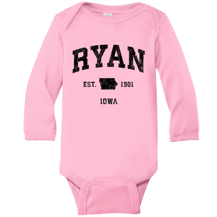 Ryan Iowa Ia Vintage Athletic Sports Baby Long Sleeve Bodysuit