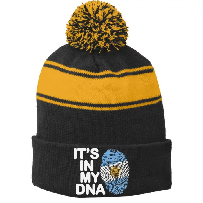 Retro It's In My DNA Argentinian Argentine soccer Stripe Pom Pom Beanie