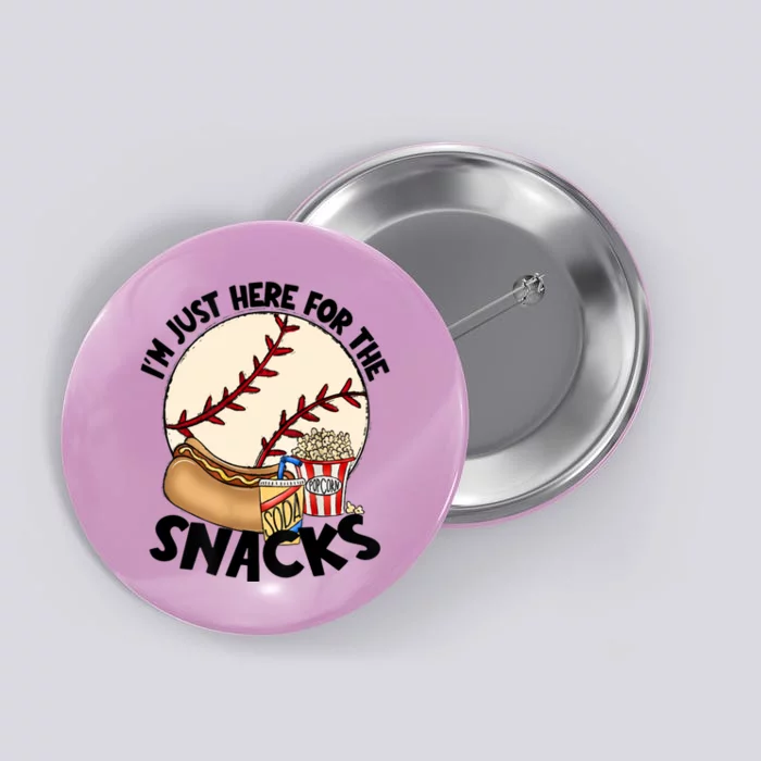 Retro I'm Just Here For The Snacks Funny Baseball Lover Button