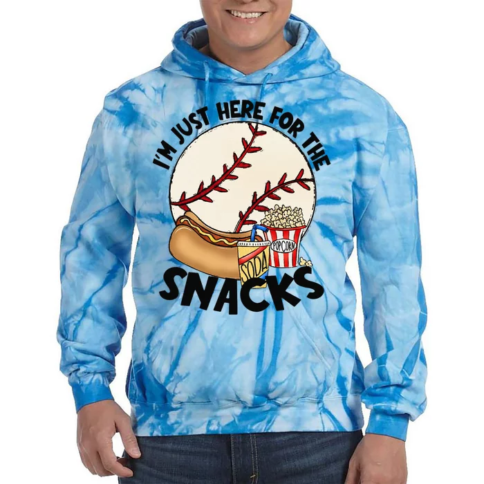 Retro I'm Just Here For The Snacks Funny Baseball Lover Tie Dye Hoodie