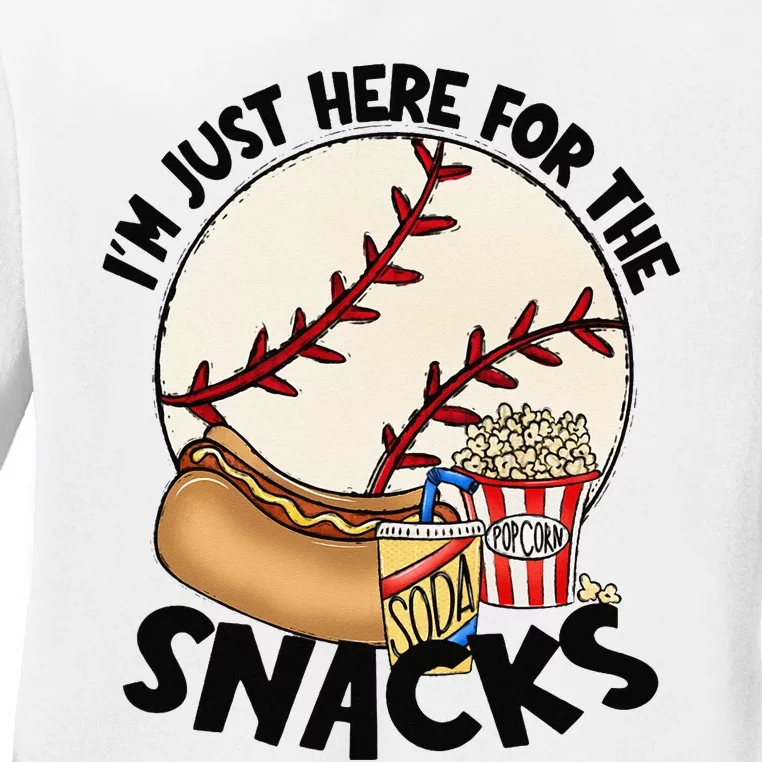 Retro I'm Just Here For The Snacks Funny Baseball Lover Ladies Long Sleeve Shirt