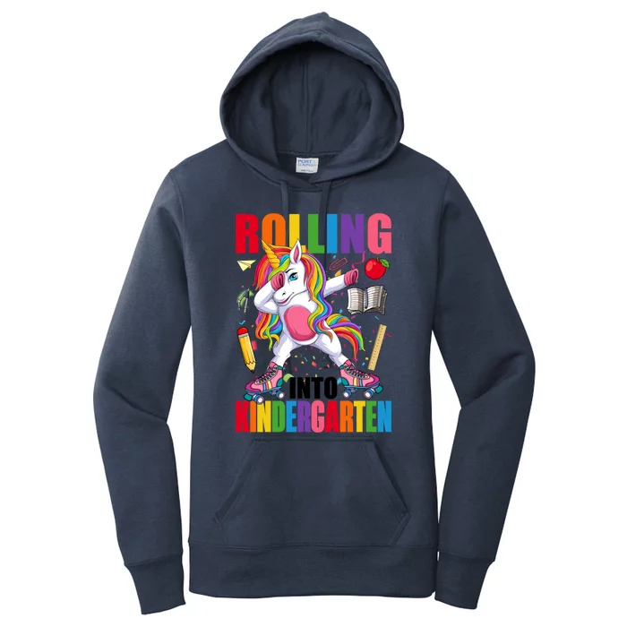 Rolling Into Kindergarten Unicorn Skater Back To School Gift Women's Pullover Hoodie