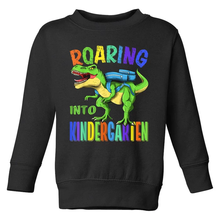 Roaring Into Kindergarten Dinosaur T Rex Back To School Boy Toddler Sweatshirt