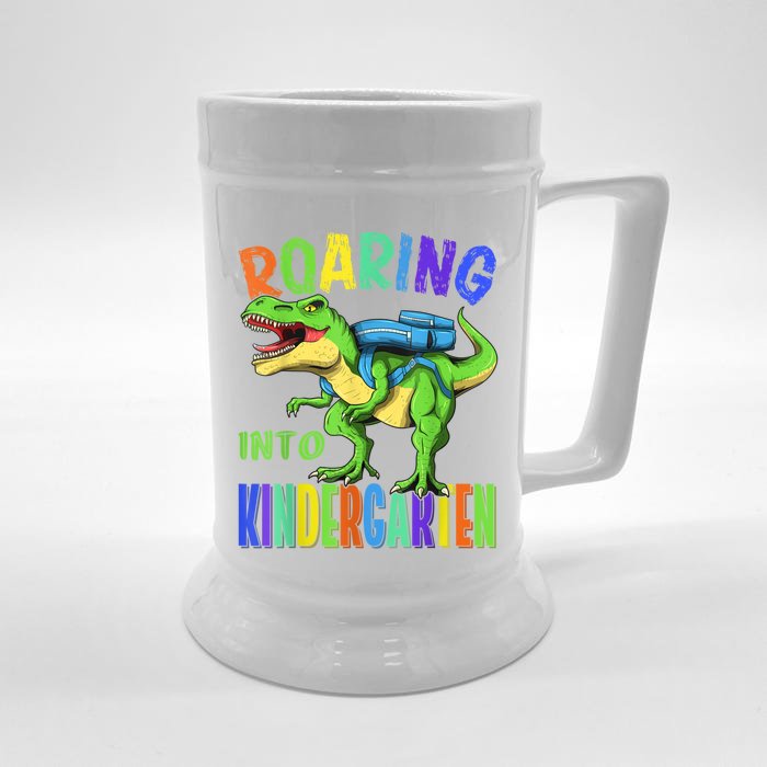 Roaring Into Kindergarten Dinosaur T Rex Back To School Boy Front & Back Beer Stein