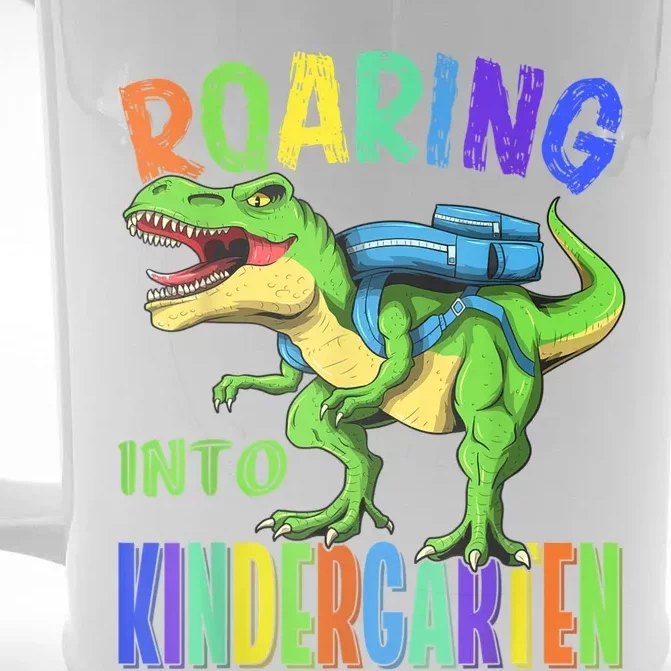 Roaring Into Kindergarten Dinosaur T Rex Back To School Boy Front & Back Beer Stein