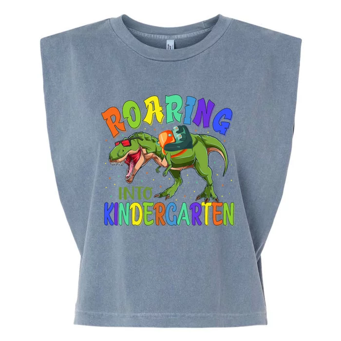 Roaring Into Kindergarten Dinosaur Ready To Crush Boy Garment-Dyed Women's Muscle Tee