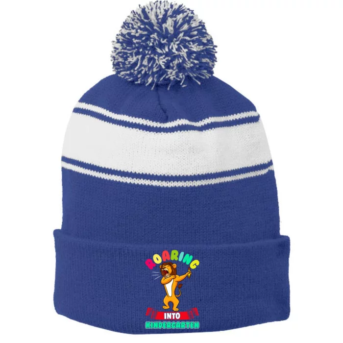 Roaring Into Kindergarten First Day Of School Kindergarten Great Gift Stripe Pom Pom Beanie