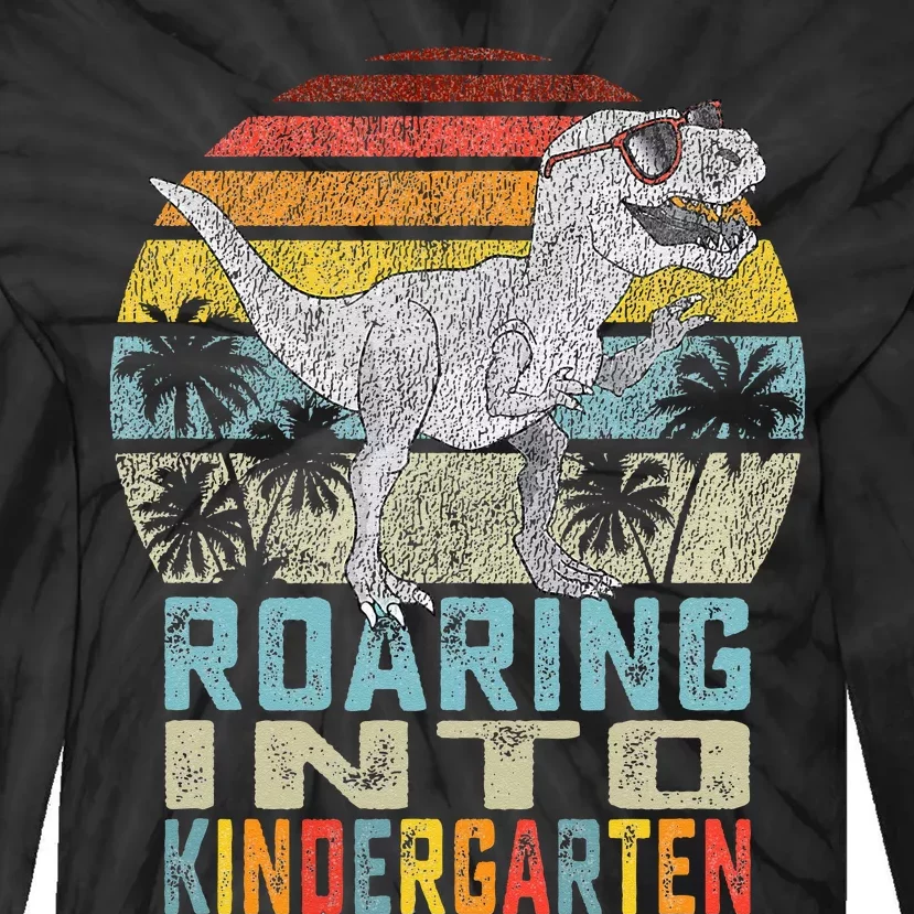 Roaring Into Kindergarten Dinosaur 1st Day Back To School Tie-Dye Long Sleeve Shirt