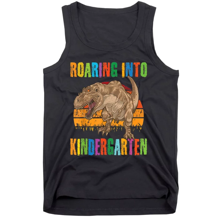 Roaring Into Kindergarten Dinosaur Back To School Boy Girl Tank Top