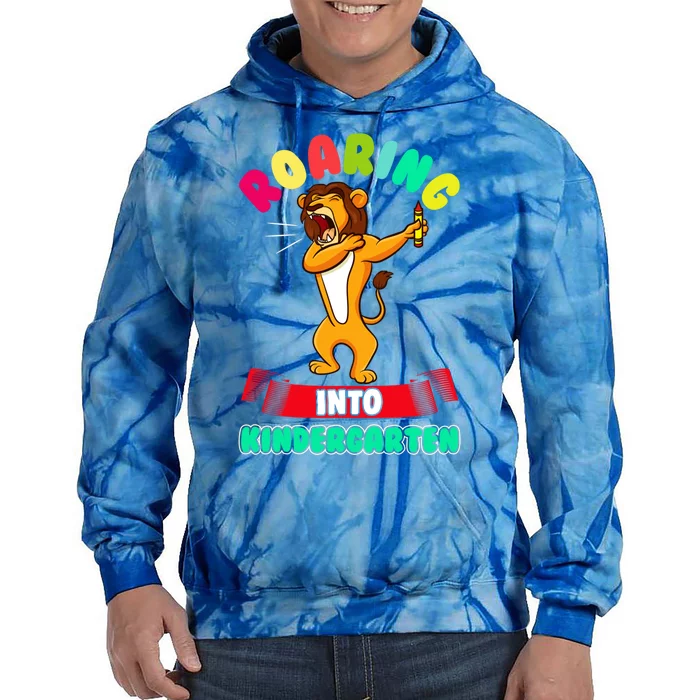 Roaring Into Kindergarten First Day Of School Kindergarten Cool Gift Tie Dye Hoodie