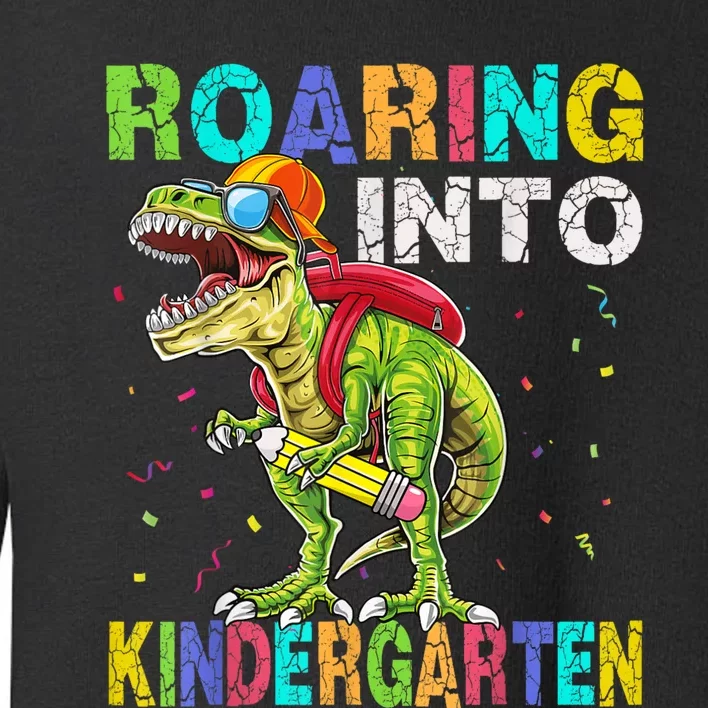 Roaring Into Kindergarten Dinosaur T Rex Back To School Boy Toddler Sweatshirt