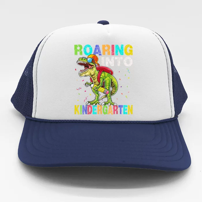 Roaring Into Kindergarten Dinosaur T Rex Back To School Boy Trucker Hat