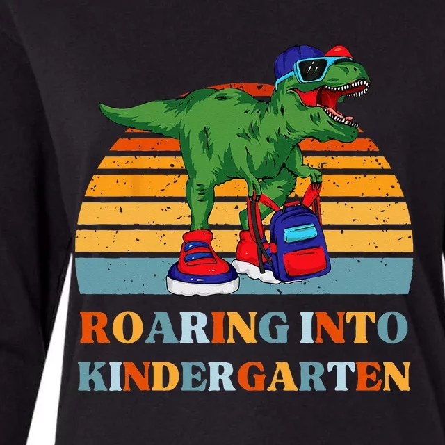 Roaring Into Kindergarten Dinosaur T Rex Back to School Womens Cotton Relaxed Long Sleeve T-Shirt