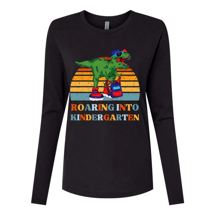 Roaring Into Kindergarten Dinosaur T Rex Back to School Womens Cotton Relaxed Long Sleeve T-Shirt