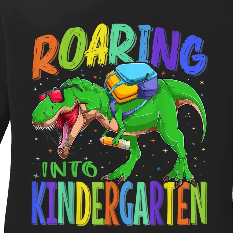 Roaring Into Kindergarten Dinosaur T Rex Back To School Boy Ladies Long Sleeve Shirt