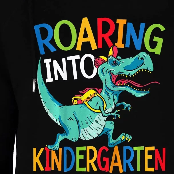 Roaring Into Kindergarten Dinosaur Student Back To School Womens Funnel Neck Pullover Hood