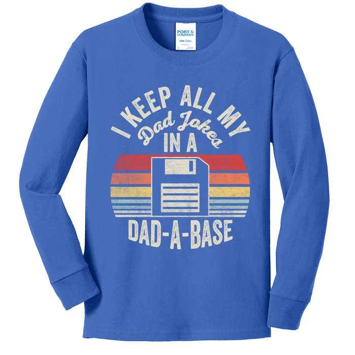 Retro I Keep All My Dad Jokes In A Dadgreat Giftagreat Giftbase Cool Dad Gift Kids Long Sleeve Shirt