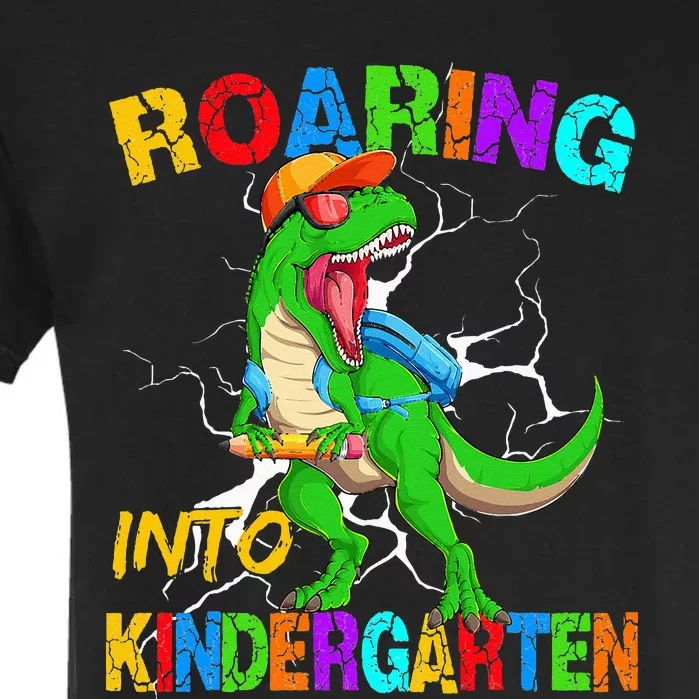 Roaring Into Kindergarten T Rex Dinosaur Back To School Garment-Dyed Heavyweight T-Shirt