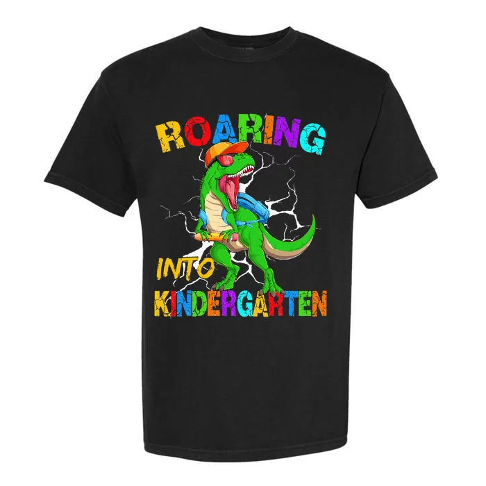 Roaring Into Kindergarten T Rex Dinosaur Back To School Garment-Dyed Heavyweight T-Shirt