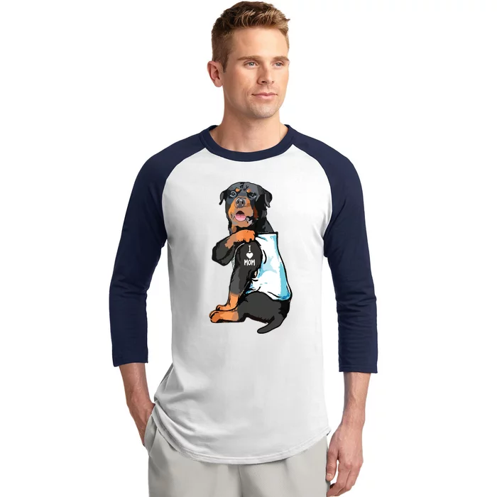 Rottweiler I Love Mom Tattoo Baseball Sleeve Shirt