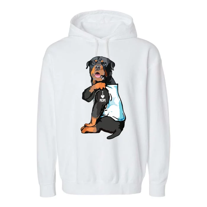 Rottweiler I Love Mom Tattoo Garment-Dyed Fleece Hoodie