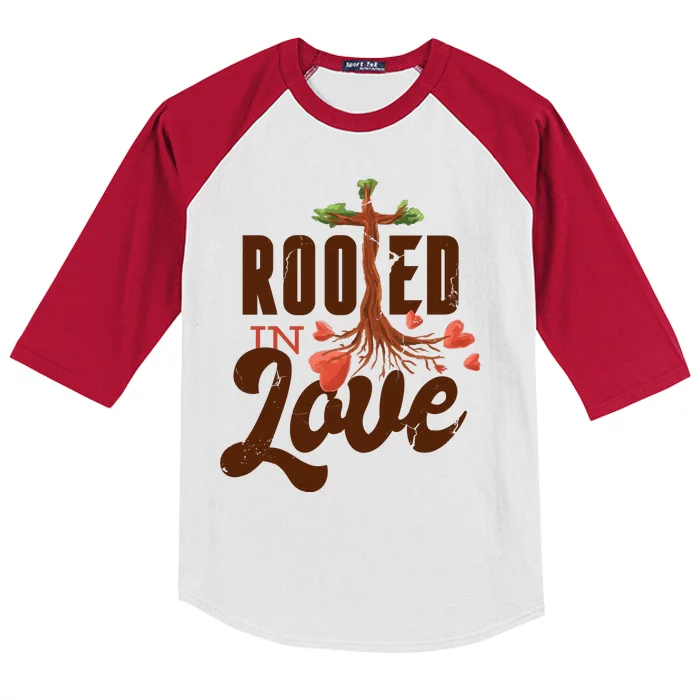 Rooted In Love Jesus Cross Kids Colorblock Raglan Jersey