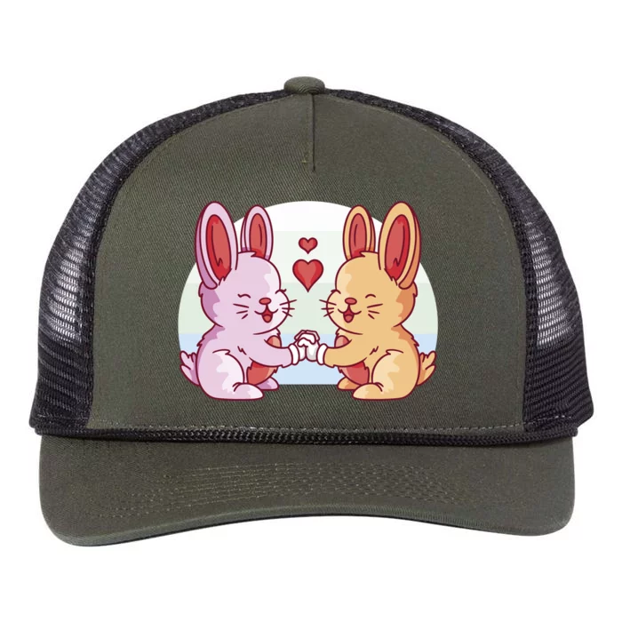 Rabbits In Love Cute Retro Rope Trucker Hat Cap