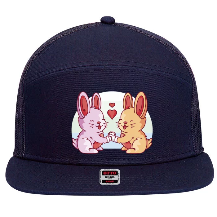 Rabbits In Love Cute 7 Panel Mesh Trucker Snapback Hat