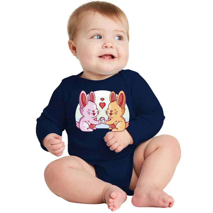 Rabbits In Love Cute Baby Long Sleeve Bodysuit