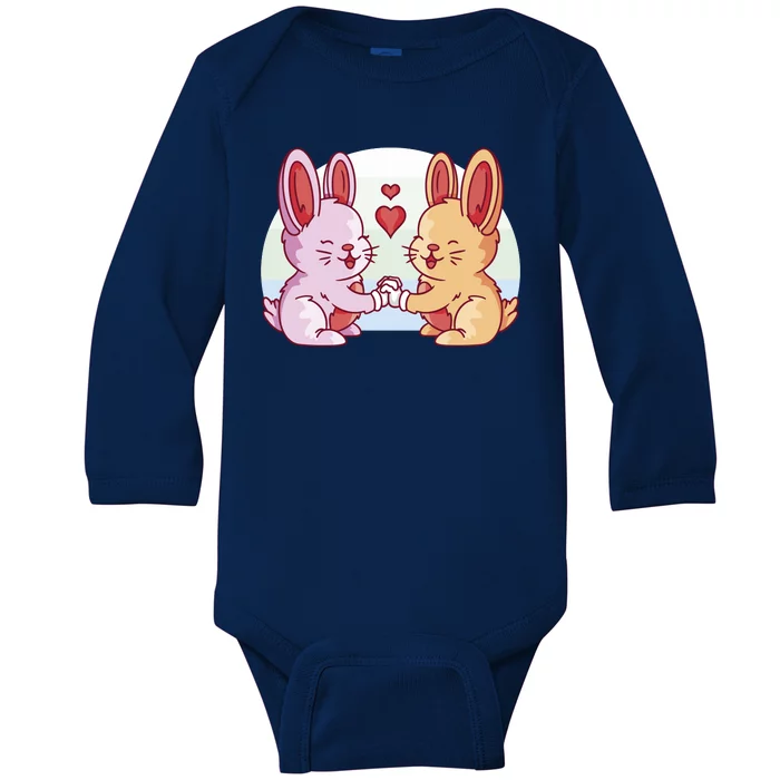 Rabbits In Love Cute Baby Long Sleeve Bodysuit