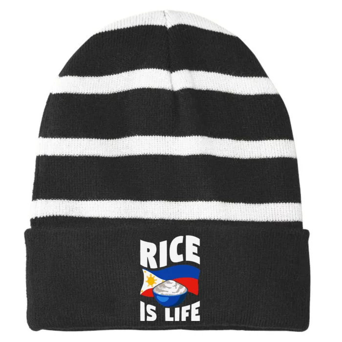 Rice Is Life Philippine Flag Rice Lover Striped Beanie with Solid Band