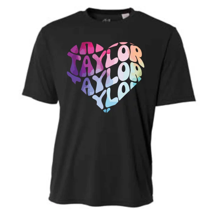 Retro I Love Heart Taylor Groovy Personalized First Name Cooling Performance Crew T-Shirt