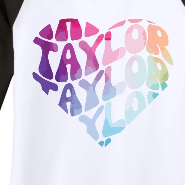 Retro I Love Heart Taylor Groovy Personalized First Name Women's Tri-Blend 3/4-Sleeve Raglan Shirt