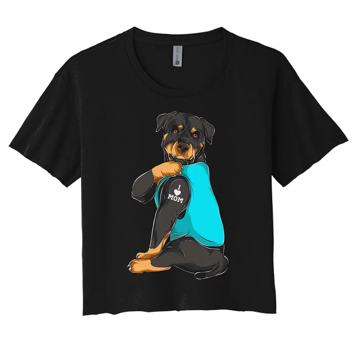 Rottweiler I Love Mom Tattoo Apparel Dog Mom Women's Crop Top Tee