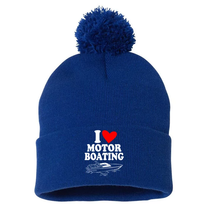 Retro I Love Motor Boating Funny Boating Motor Boat Tee Cool Gift Pom Pom 12in Knit Beanie