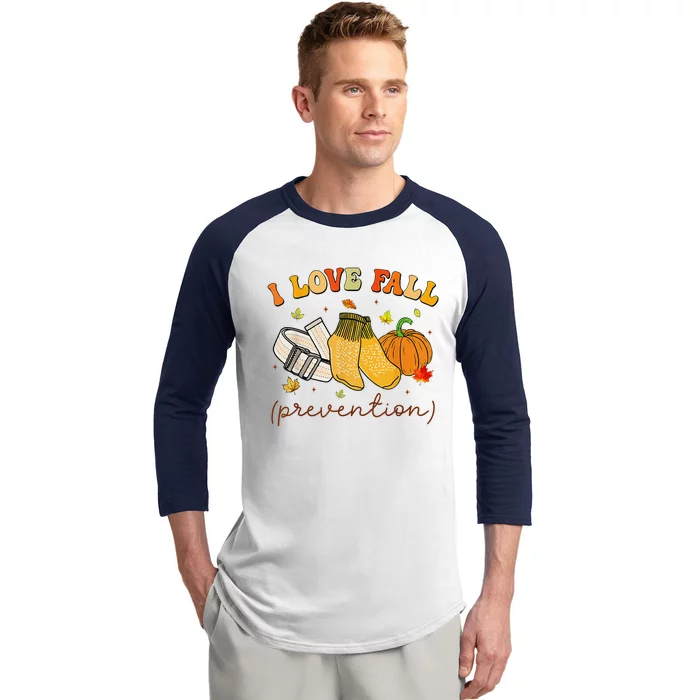 Retro I Love Fall Prevention Fall Physical Therapy Groovy Baseball Sleeve Shirt