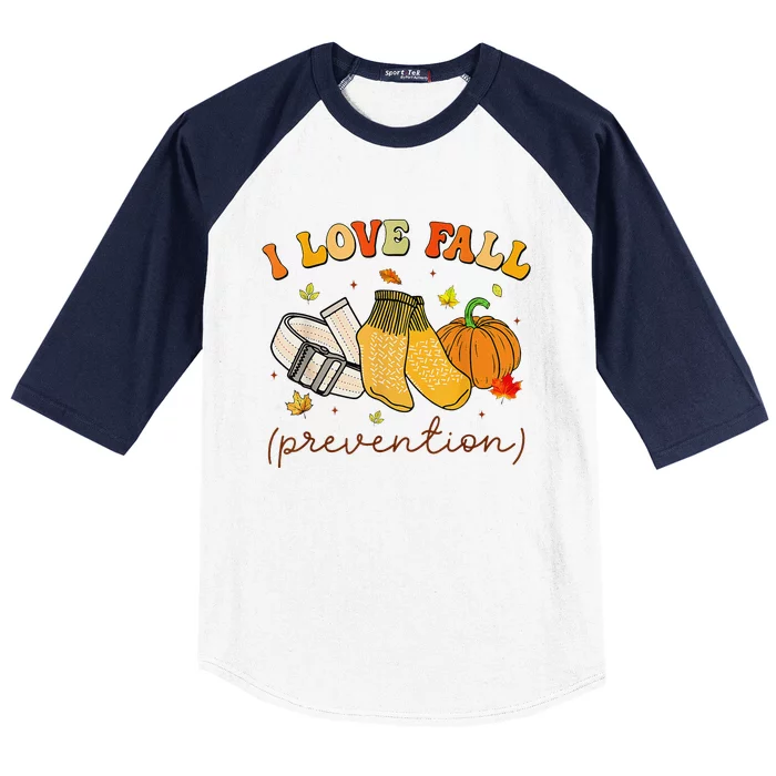 Retro I Love Fall Prevention Fall Physical Therapy Groovy Baseball Sleeve Shirt