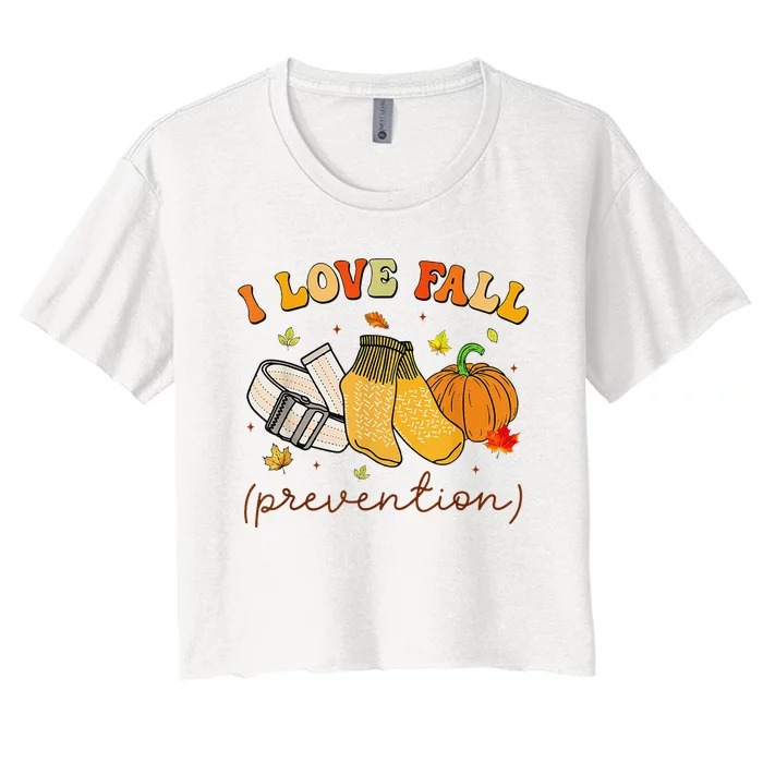 Retro I Love Fall Prevention Fall Physical Therapy Groovy Women's Crop Top Tee