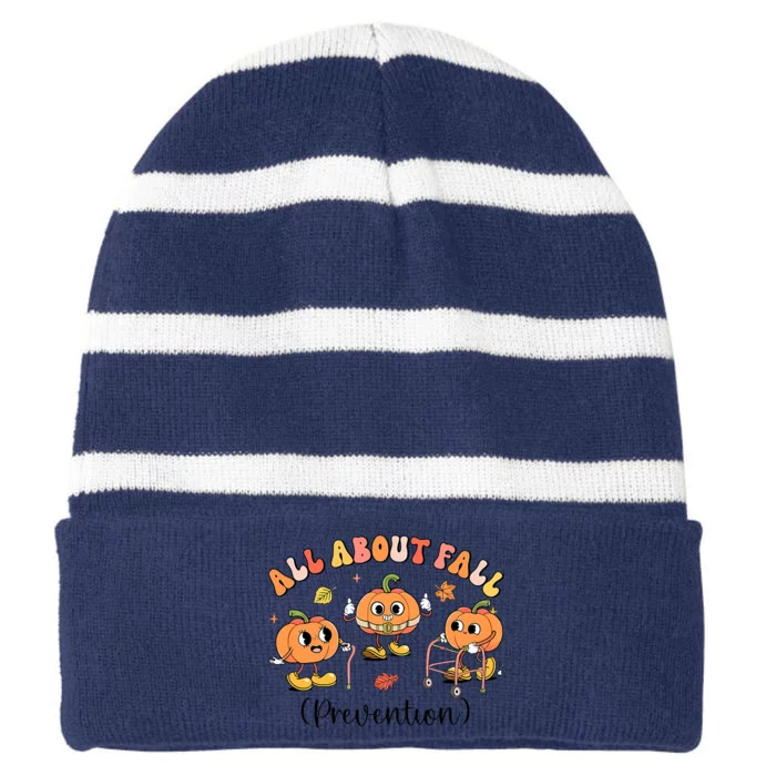 Retro I Love Fall Prevention Fall Occupational Therapy Ot Striped Beanie with Solid Band