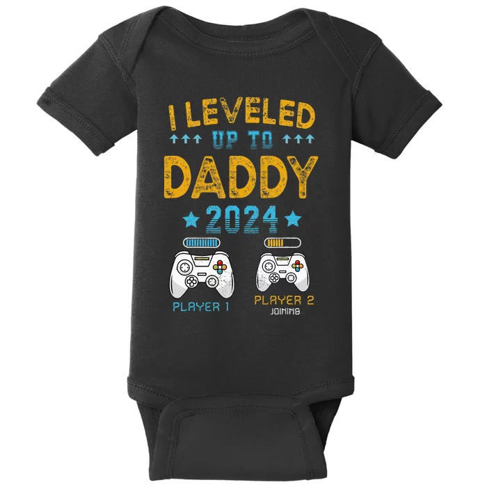 Retro I Leveled Up To Daddy 2024 First Time Dad Baby Bodysuit