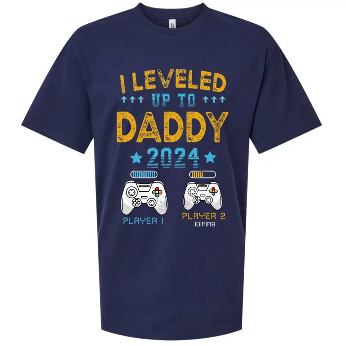 Retro I Leveled Up To Daddy 2024 First Time Dad Sueded Cloud Jersey T-Shirt