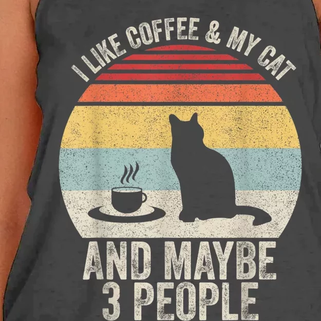 Retro I Like Coffee & My Cat And Maybe 3 People Coffee Cat Women's Knotted Racerback Tank