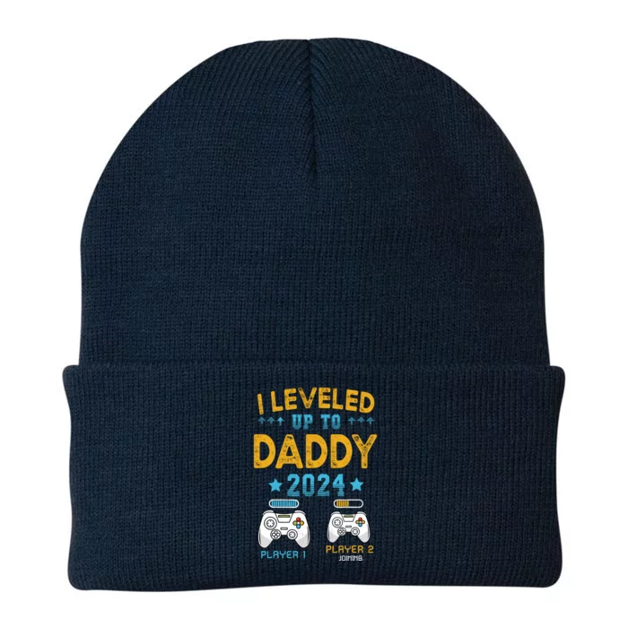 Retro I Leveled Up To Daddy 2024 First Time Dad Knit Cap Winter Beanie